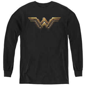 AN OFFCIALLY LICENSED JUSTICE LEAGUE MOVIE WONDER WOMAN LOGO YOUTH LONG SLEEVE T-SHIRT BLACK