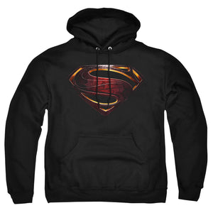 AN OFFCIALLY LICENSED JUSTICE LEAGUE MOVIE SUPERMAN LOGO ADULT UNISEX PULLOVER HOODIE BLACK