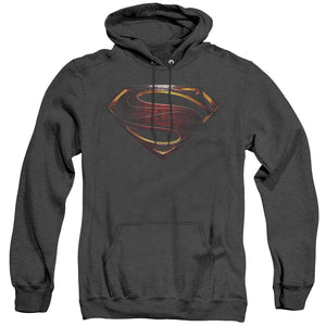 AN OFFCIALLY LICENSED JUSTICE LEAGUE MOVIE SUPERMAN LOGO ADULT UNISEX HEATHER PULLOVER HOODIE BLACK
