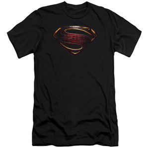 AN OFFCIALLY LICENSED JUSTICE LEAGUE MOVIE SUPERMAN LOGO MEN'S PREMIUM SLIM FIT T-SHIRT BLACK