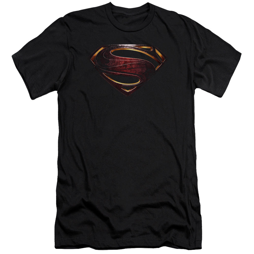 AN OFFCIALLY LICENSED JUSTICE LEAGUE MOVIE SUPERMAN LOGO MEN'S PREMIUM SLIM FIT T-SHIRT BLACK