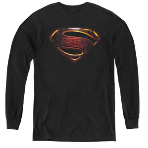 AN OFFCIALLY LICENSED JUSTICE LEAGUE MOVIE SUPERMAN LOGO YOUTH LONG SLEEVE T-SHIRT BLACK