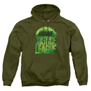 AN OFFCIALLY LICENSED JUSTICE LEAGUE MOVIE KRYPTONITE ADULT UNISEX PULLOVER HOODIE MILITARY GREEN