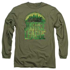AN OFFCIALLY LICENSED JUSTICE LEAGUE MOVIE KRYPTONITE MEN'S LONG SLEEVE T-SHIRT MILITARY GREEN