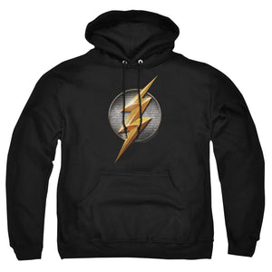 AN OFFCIALLY LICENSED JUSTICE LEAGUE MOVIE FLASH LOGO ADULT UNISEX PULLOVER HOODIE BLACK