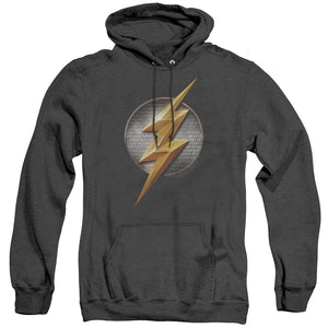 AN OFFCIALLY LICENSED JUSTICE LEAGUE MOVIE FLASH LOGO ADULT UNISEX HEATHER PULLOVER HOODIE BLACK