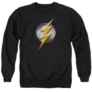 AN OFFCIALLY LICENSED JUSTICE LEAGUE MOVIE FLASH LOGO ADULT UNISEX CREWNECK SWEATSHIRT BLACK