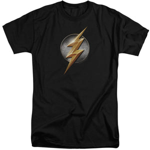AN OFFCIALLY LICENSED JUSTICE LEAGUE MOVIE FLASH LOGO MEN'S TALL FIT T-SHIRT BLACK