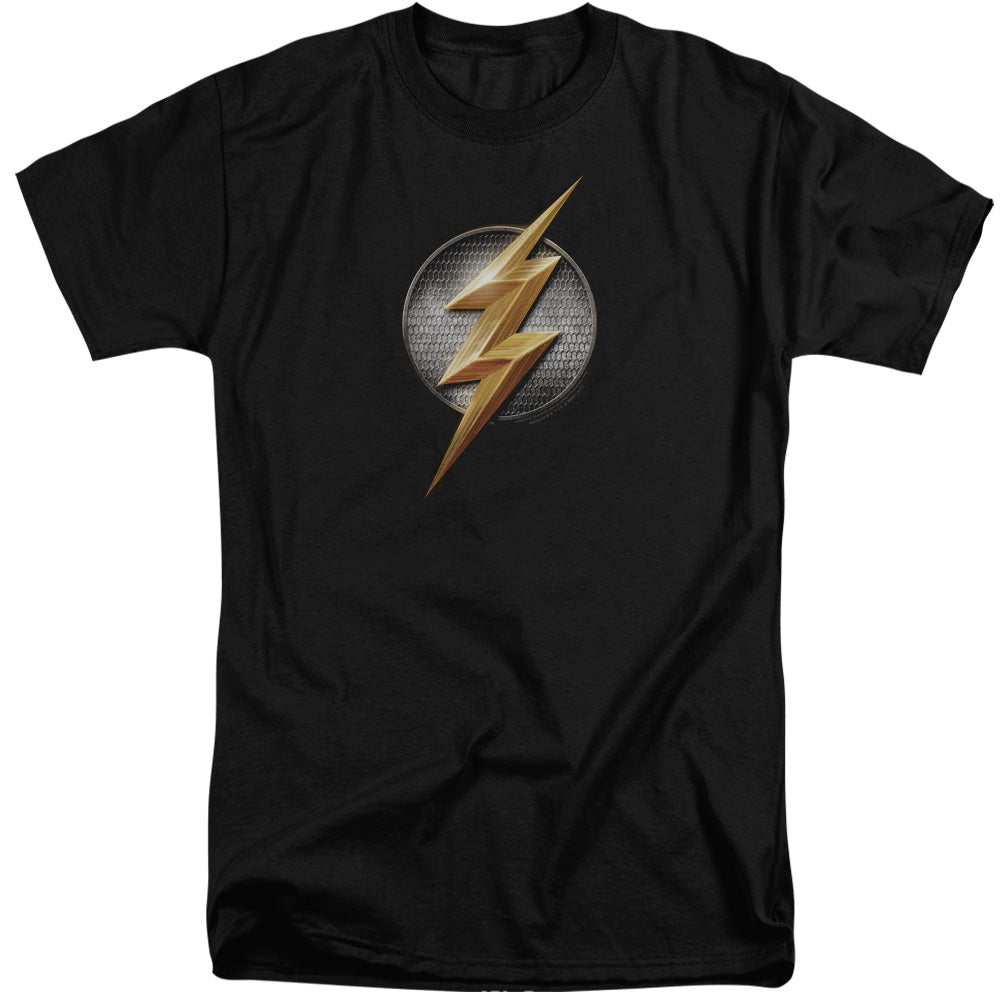 AN OFFCIALLY LICENSED JUSTICE LEAGUE MOVIE FLASH LOGO MEN'S TALL FIT T-SHIRT BLACK