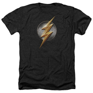 AN OFFCIALLY LICENSED JUSTICE LEAGUE MOVIE FLASH LOGO MEN'S HEATHER T-SHIRT CHARCOAL