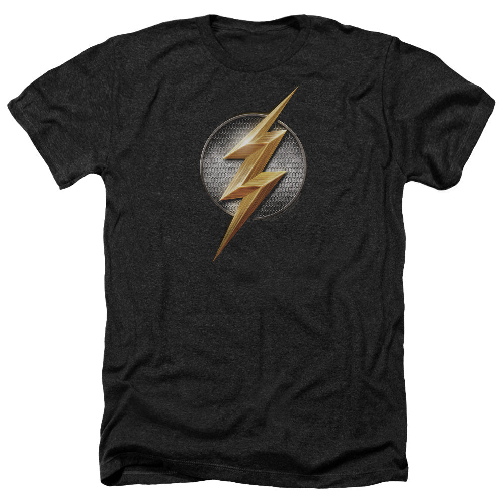 AN OFFCIALLY LICENSED JUSTICE LEAGUE MOVIE FLASH LOGO MEN'S HEATHER T-SHIRT CHARCOAL