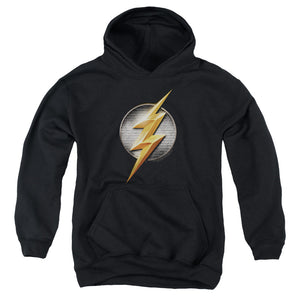 AN OFFCIALLY LICENSED JUSTICE LEAGUE MOVIE FLASH LOGO YOUTH HOODIE BLACK