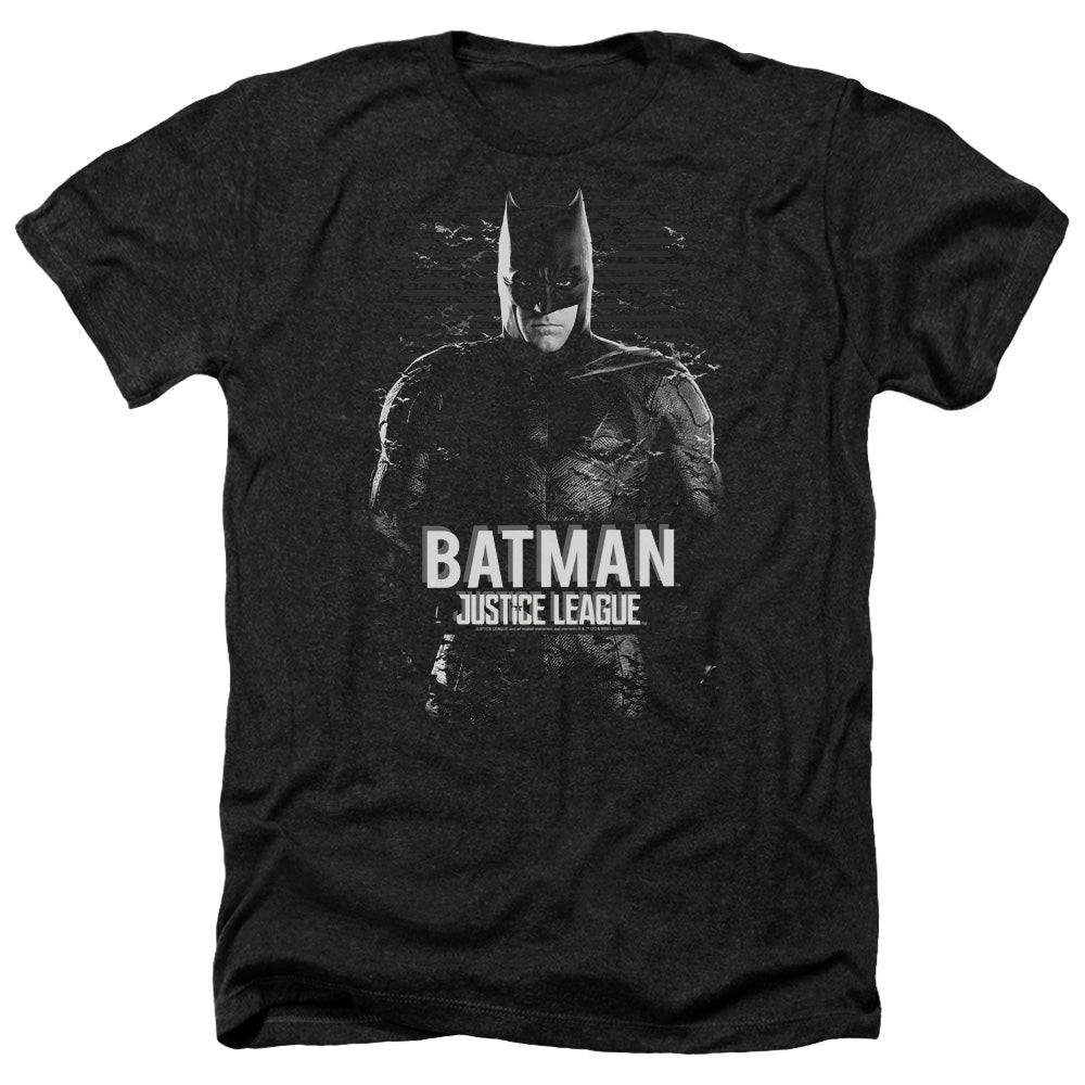 AN OFFCIALLY LICENSED JUSTICE LEAGUE MOVIE BATMAN MEN'S HEATHER T-SHIRT CHARCOAL