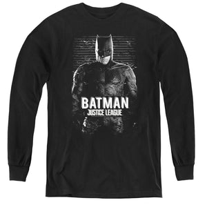 AN OFFCIALLY LICENSED JUSTICE LEAGUE MOVIE BATMAN YOUTH LONG SLEEVE T-SHIRT BLACK
