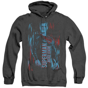 AN OFFCIALLY LICENSED JUSTICE LEAGUE MOVIE SUPERMAN ADULT UNISEX HEATHER PULLOVER HOODIE BLACK