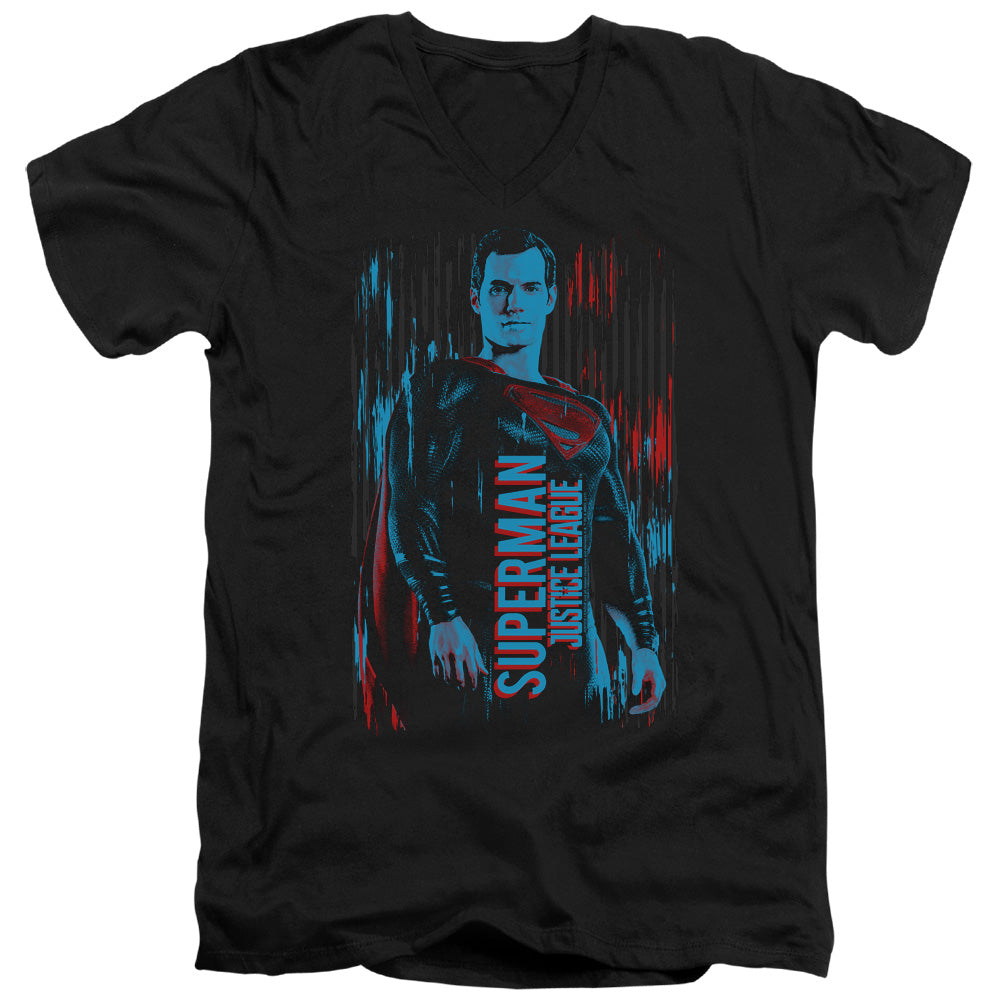 AN OFFCIALLY LICENSED JUSTICE LEAGUE MOVIE SUPERMAN MEN'S V-NECK T-SHIRT BLACK