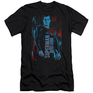 AN OFFCIALLY LICENSED JUSTICE LEAGUE MOVIE SUPERMAN MEN'S PREMIUM SLIM FIT T-SHIRT BLACK