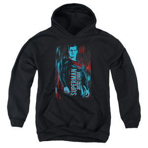 AN OFFCIALLY LICENSED JUSTICE LEAGUE MOVIE SUPERMAN YOUTH HOODIE BLACK