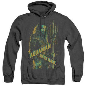 AN OFFCIALLY LICENSED JUSTICE LEAGUE MOVIE AQUAMAN ADULT UNISEX HEATHER PULLOVER HOODIE BLACK