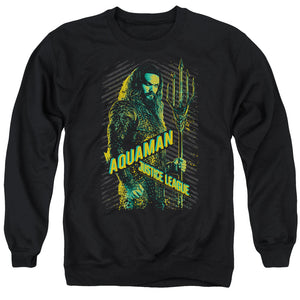 AN OFFCIALLY LICENSED JUSTICE LEAGUE MOVIE AQUAMAN ADULT UNISEX CREWNECK SWEATSHIRT BLACK