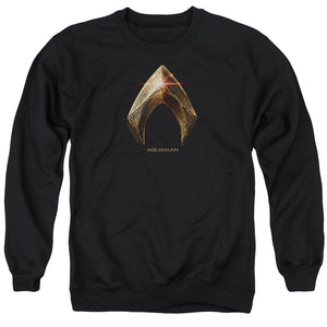 AN OFFCIALLY LICENSED JUSTICE LEAGUE MOVIE AQUAMAN LOGO ADULT UNISEX CREWNECK SWEATSHIRT BLACK