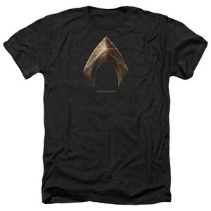 AN OFFCIALLY LICENSED JUSTICE LEAGUE MOVIE AQUAMAN LOGO MEN'S HEATHER T-SHIRT CHARCOAL
