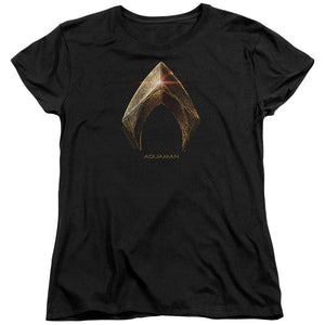 AN OFFCIALLY LICENSED JUSTICE LEAGUE MOVIE AQUAMAN LOGO WOMEN'S REGULAR FIT T-SHIRT BLACK