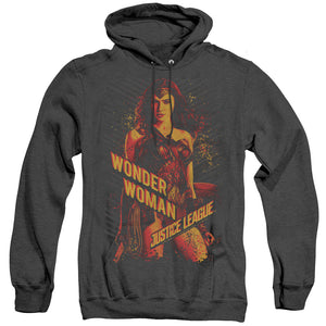 AN OFFCIALLY LICENSED JUSTICE LEAGUE MOVIE WONDER WOMAN ADULT UNISEX HEATHER PULLOVER HOODIE BLACK