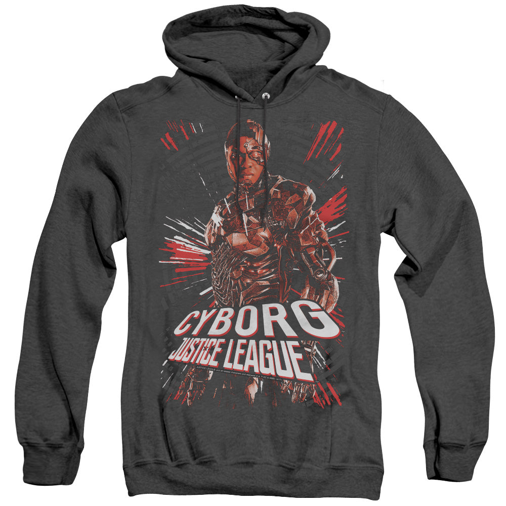 AN OFFCIALLY LICENSED JUSTICE LEAGUE MOVIE CYBORG ADULT UNISEX HEATHER PULLOVER HOODIE BLACK