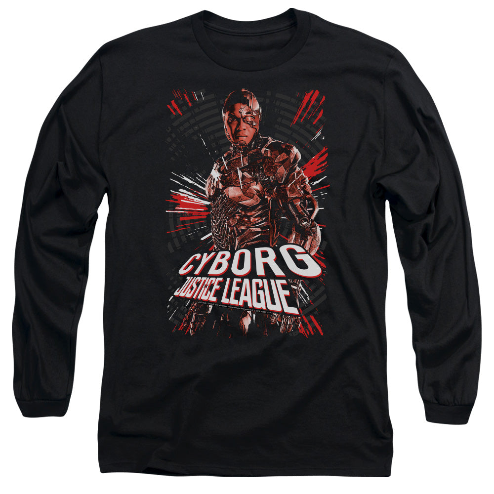 AN OFFCIALLY LICENSED JUSTICE LEAGUE MOVIE CYBORG MEN'S LONG SLEEVE T-SHIRT BLACK