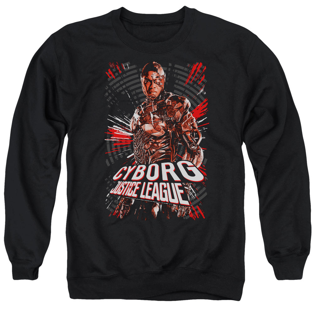 AN OFFCIALLY LICENSED JUSTICE LEAGUE MOVIE CYBORG ADULT UNISEX CREWNECK SWEATSHIRT BLACK