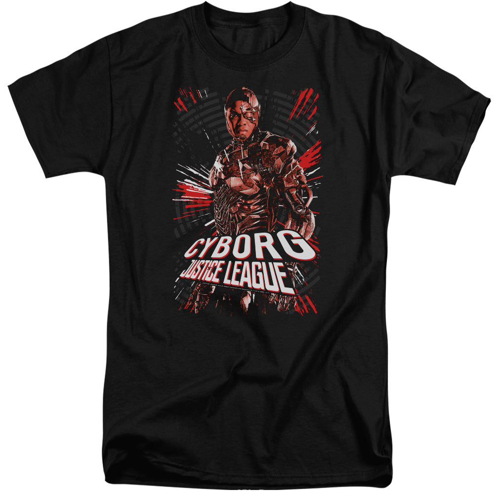AN OFFCIALLY LICENSED JUSTICE LEAGUE MOVIE CYBORG MEN'S TALL FIT T-SHIRT BLACK