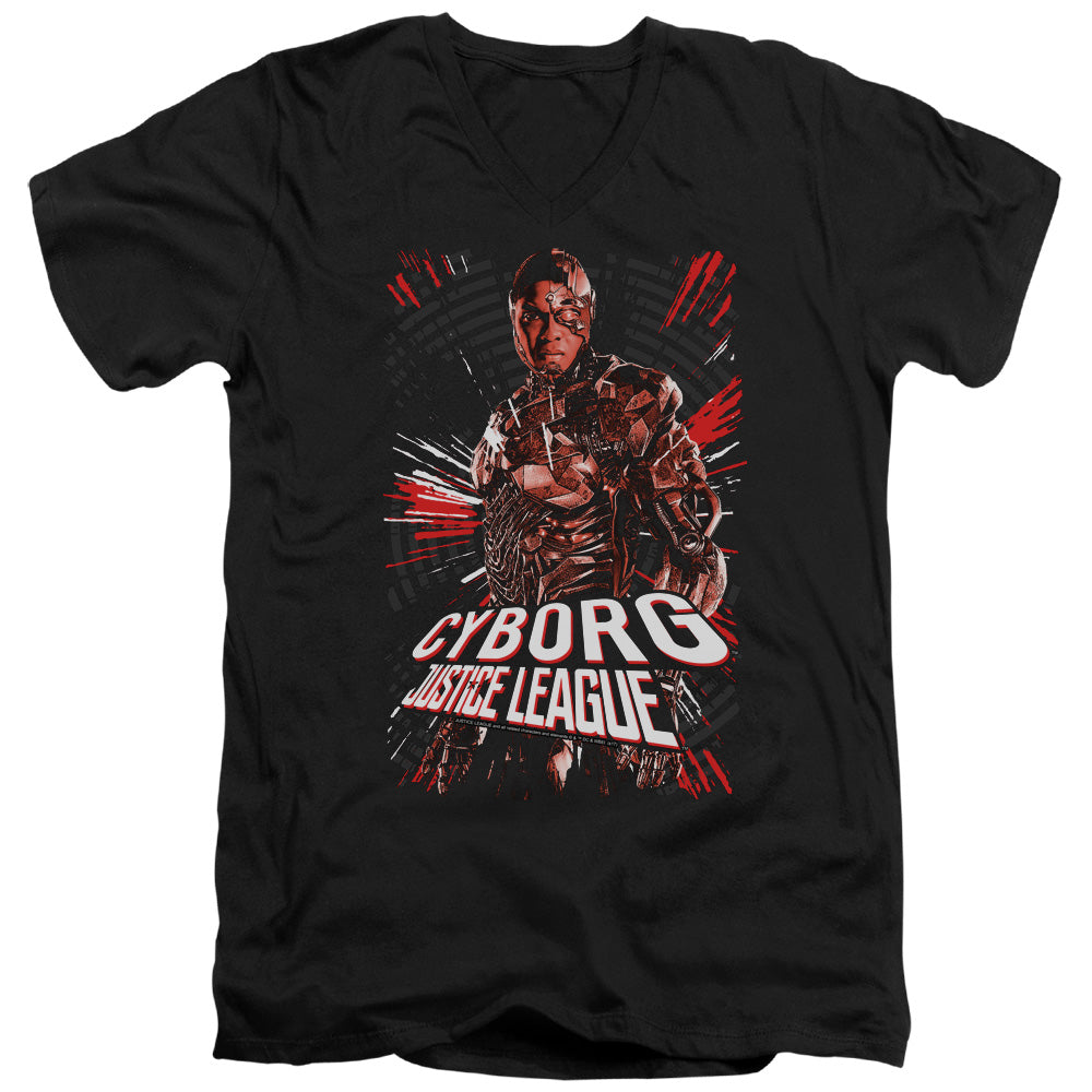 AN OFFCIALLY LICENSED JUSTICE LEAGUE MOVIE CYBORG MEN'S V-NECK T-SHIRT BLACK
