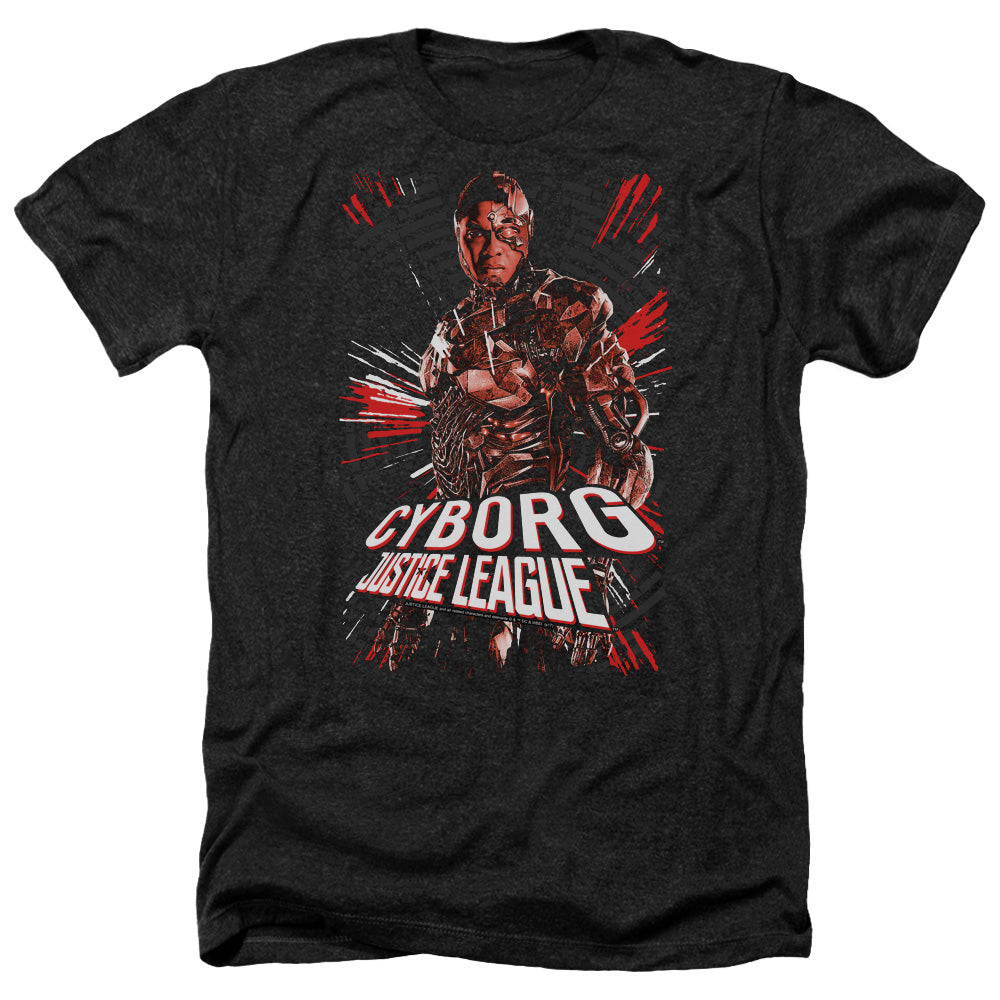 AN OFFCIALLY LICENSED JUSTICE LEAGUE MOVIE CYBORG MEN'S HEATHER T-SHIRT CHARCOAL