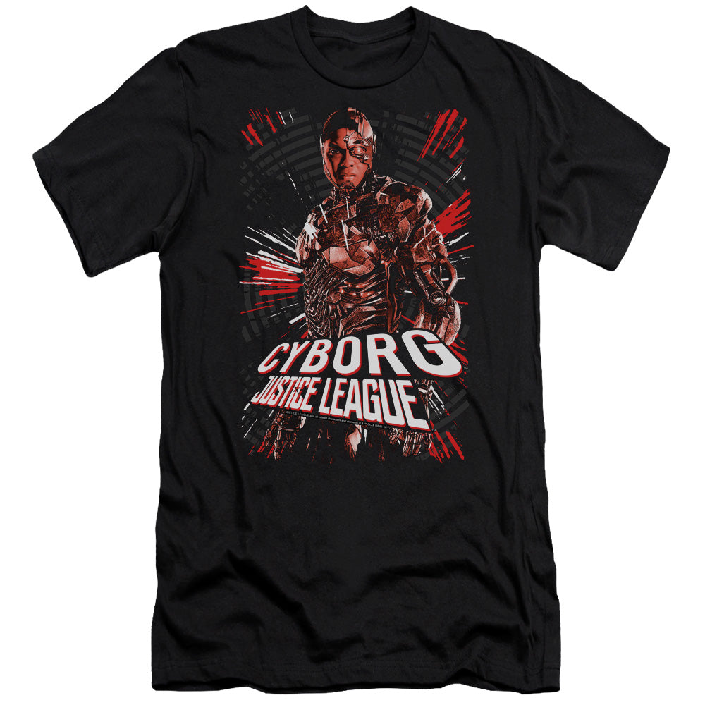 AN OFFCIALLY LICENSED JUSTICE LEAGUE MOVIE CYBORG MEN'S PREMIUM SLIM FIT T-SHIRT BLACK