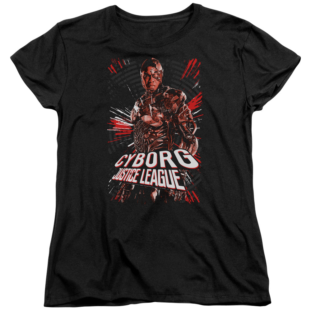 AN OFFCIALLY LICENSED JUSTICE LEAGUE MOVIE CYBORG WOMEN'S REGULAR FIT T-SHIRT BLACK