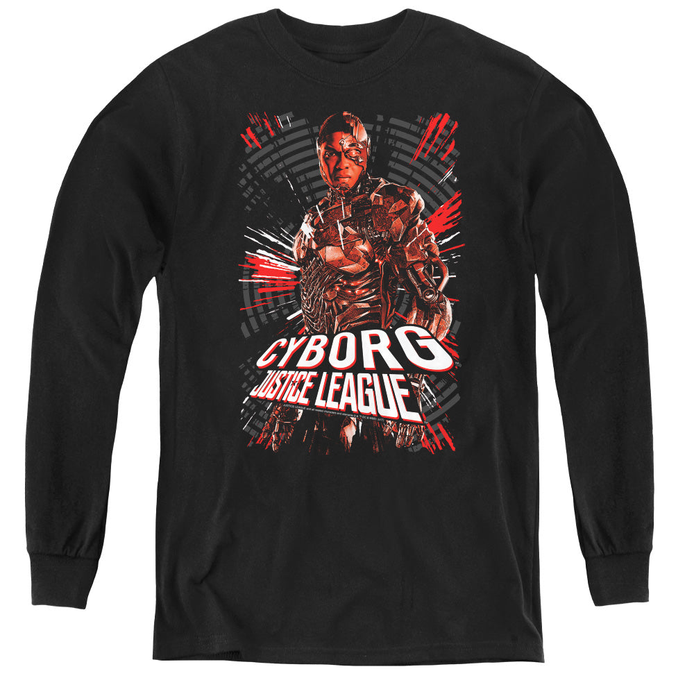 AN OFFCIALLY LICENSED JUSTICE LEAGUE MOVIE CYBORG YOUTH LONG SLEEVE T-SHIRT BLACK