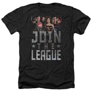 AN OFFCIALLY LICENSED JUSTICE LEAGUE MOVIE JOIN THE LEAGUE MEN'S HEATHER T-SHIRT CHARCOAL
