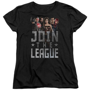 AN OFFCIALLY LICENSED JUSTICE LEAGUE MOVIE JOIN THE LEAGUE WOMEN'S REGULAR FIT T-SHIRT BLACK