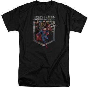 AN OFFCIALLY LICENSED JUSTICE LEAGUE MOVIE CHARGE MEN'S TALL FIT T-SHIRT BLACK