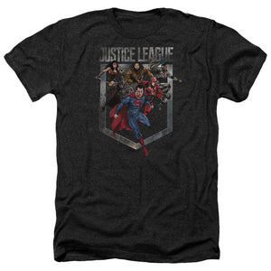 AN OFFCIALLY LICENSED JUSTICE LEAGUE MOVIE CHARGE MEN'S HEATHER T-SHIRT CHARCOAL