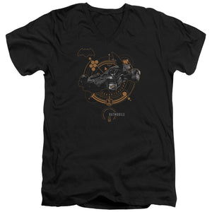 AN OFFCIALLY LICENSED JUSTICE LEAGUE MOVIE BATMOBILE MEN'S V-NECK T-SHIRT BLACK