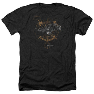 AN OFFCIALLY LICENSED JUSTICE LEAGUE MOVIE BATMOBILE MEN'S HEATHER T-SHIRT CHARCOAL