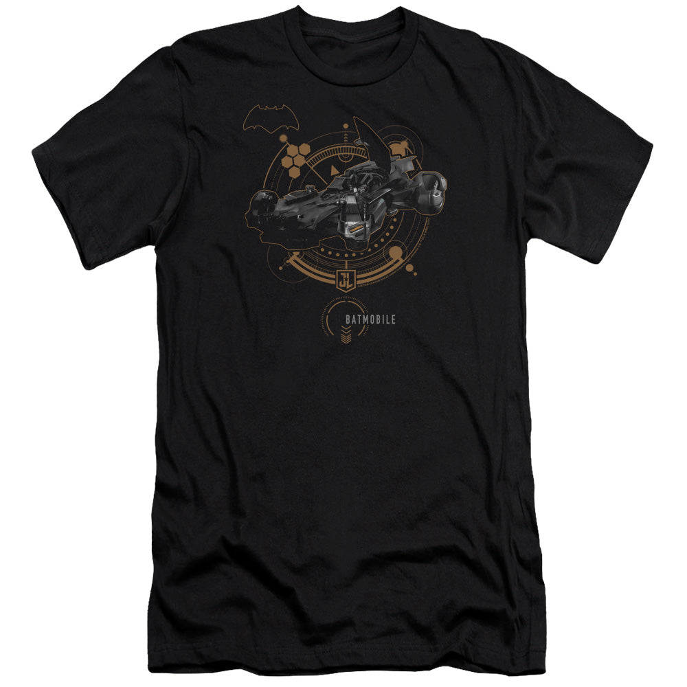 AN OFFCIALLY LICENSED JUSTICE LEAGUE MOVIE BATMOBILE MEN'S PREMIUM SLIM FIT T-SHIRT BLACK
