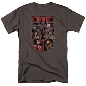 AN OFFCIALLY LICENSED JUSTICE LEAGUE MOVIE LEAGUE OF SIX MEN'S REGULAR FIT T-SHIRT CHARCOAL