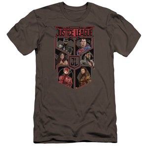 AN OFFCIALLY LICENSED JUSTICE LEAGUE MOVIE LEAGUE OF SIX MEN'S PREMIUM SLIM FIT T-SHIRT CHARCOAL