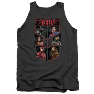 AN OFFCIALLY LICENSED JUSTICE LEAGUE MOVIE LEAGUE OF SIX ADULT UNISEX TANK TOP CHARCOAL