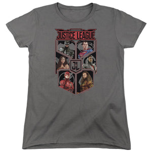 AN OFFCIALLY LICENSED JUSTICE LEAGUE MOVIE LEAGUE OF SIX WOMEN'S REGULAR FIT T-SHIRT CHARCOAL