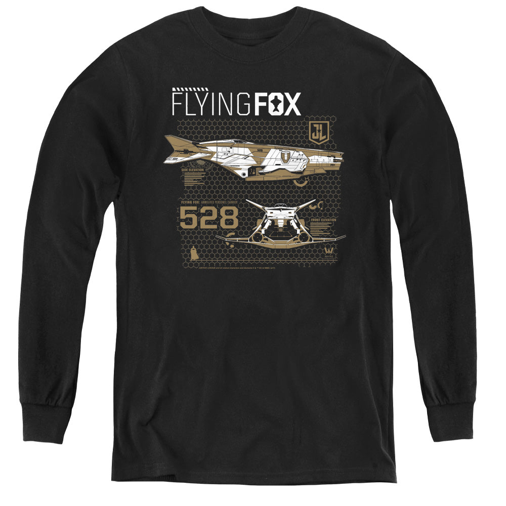 AN OFFCIALLY LICENSED JUSTICE LEAGUE MOVIE FLYING FOX YOUTH LONG SLEEVE T-SHIRT BLACK