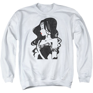 AN OFFCIALLY LICENSED JUSTICE LEAGUE MOVIE PROFILE ADULT UNISEX CREWNECK SWEATSHIRT WHITE
